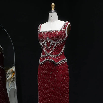 Luxury Gray Beaded Crystal Long Straight Evening Dress SS631