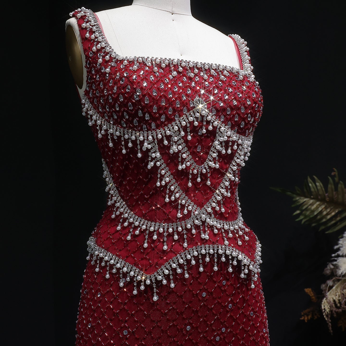 Luxury Gray Beaded Crystal Long Straight Evening Dress SS631