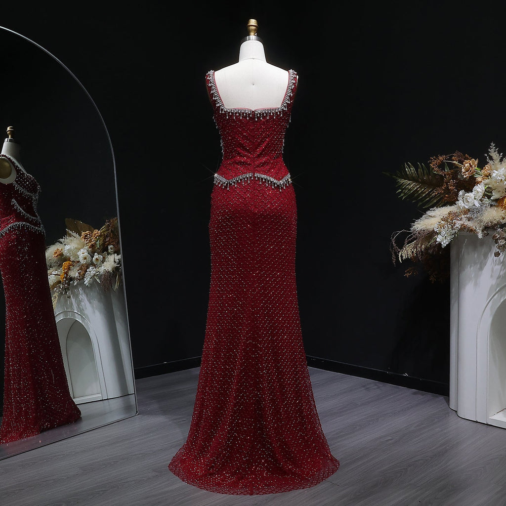 Luxury Gray Beaded Crystal Long Straight Evening Dress SS631