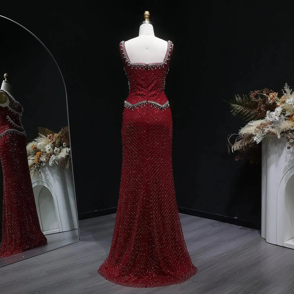Luxury Gray Beaded Crystal Long Straight Evening Dress SS631