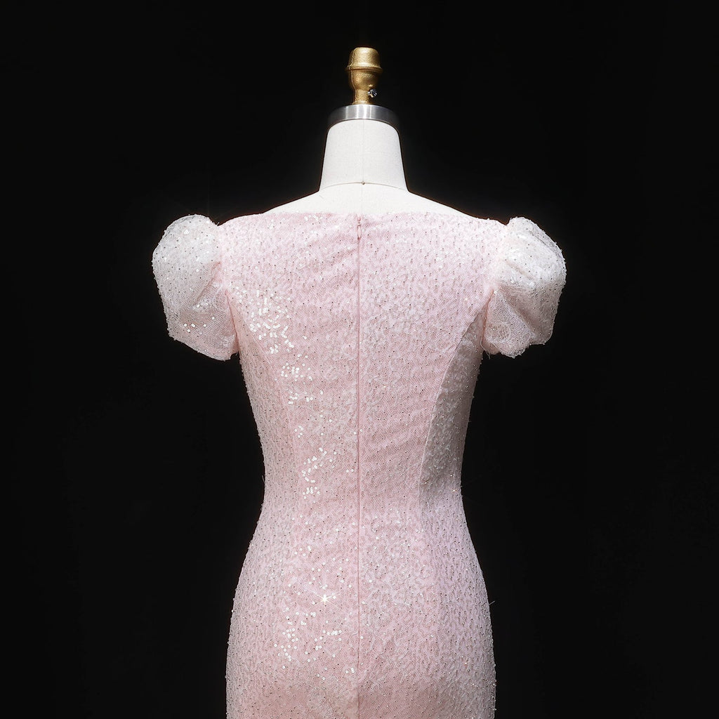 Luxury Pink Ombre Sequin Mermaid Train Evening Dress SS643