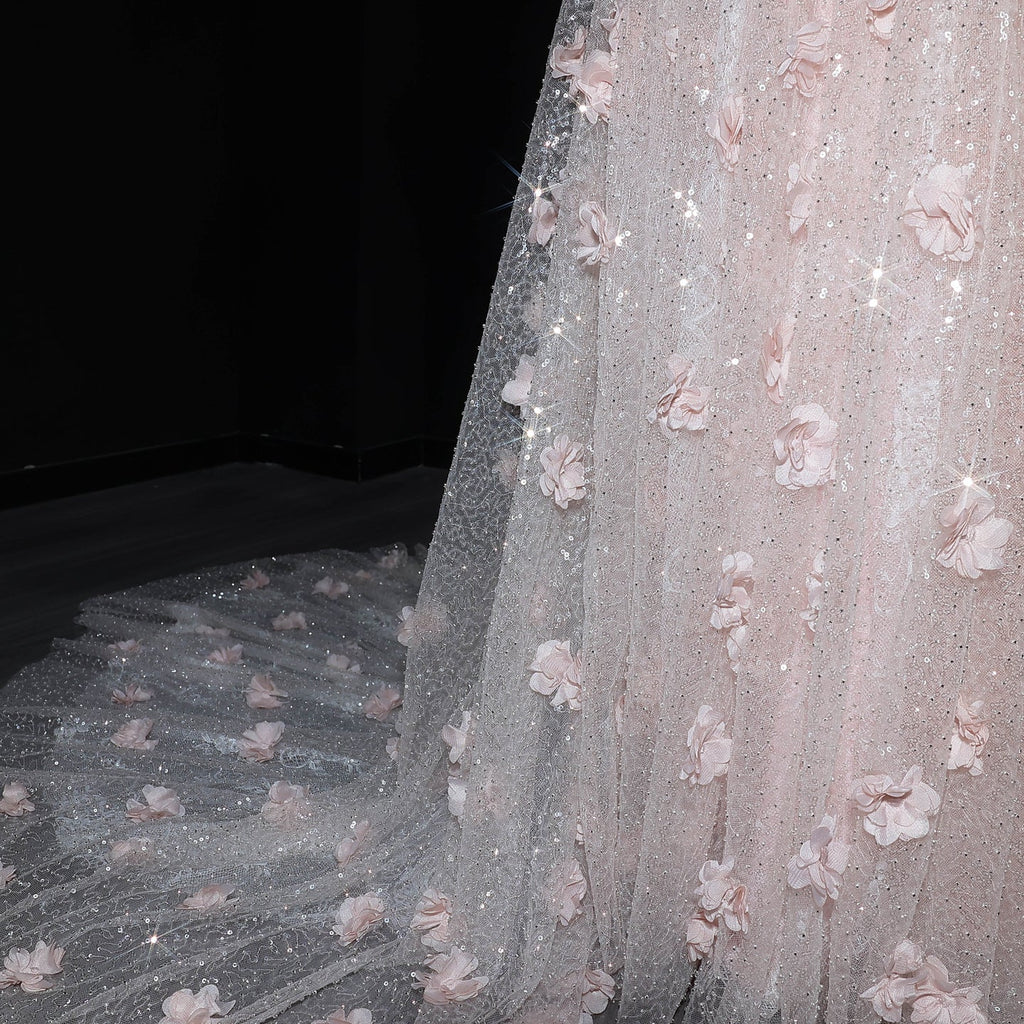 Luxury Pink Ombre Sequin Mermaid Train Evening Dress SS643