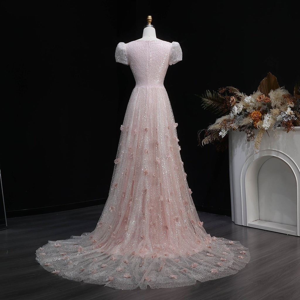 Luxury Pink Ombre Sequin Mermaid Train Evening Dress SS643