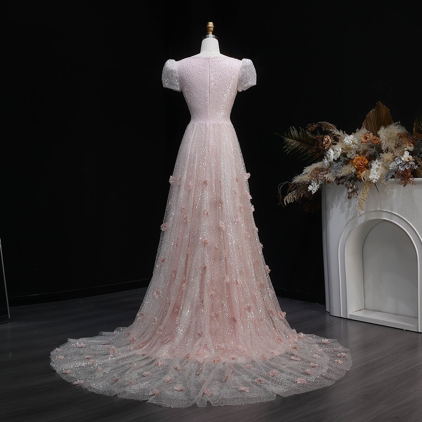Luxury Pink Ombre Sequin Mermaid Train Evening Dress SS643