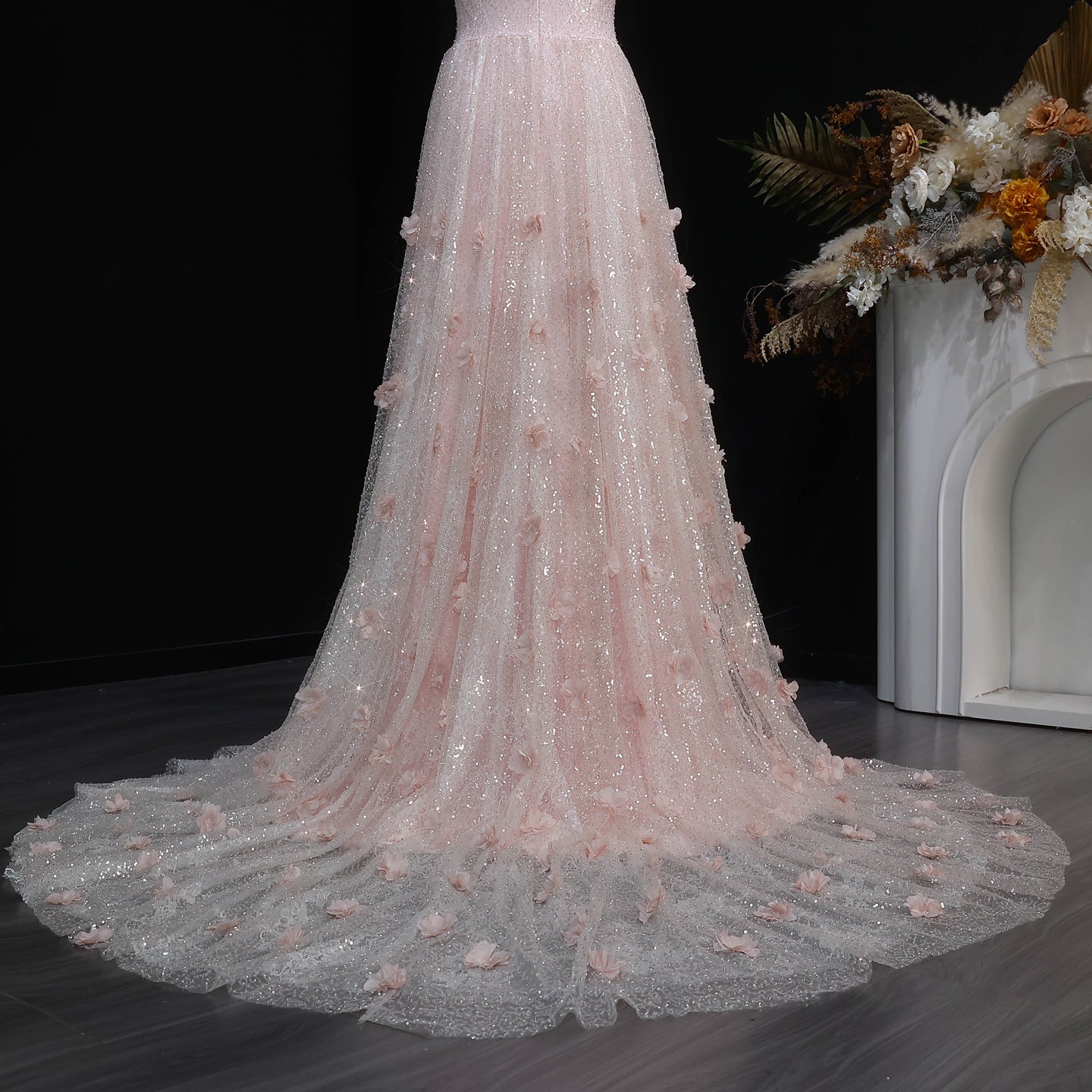 Luxury Pink Ombre Sequin Mermaid Train Evening Dress SS643