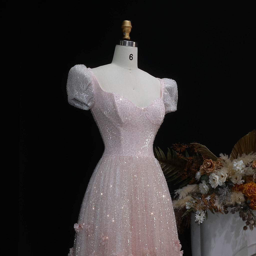 Luxury Pink Ombre Sequin Mermaid Train Evening Dress SS643
