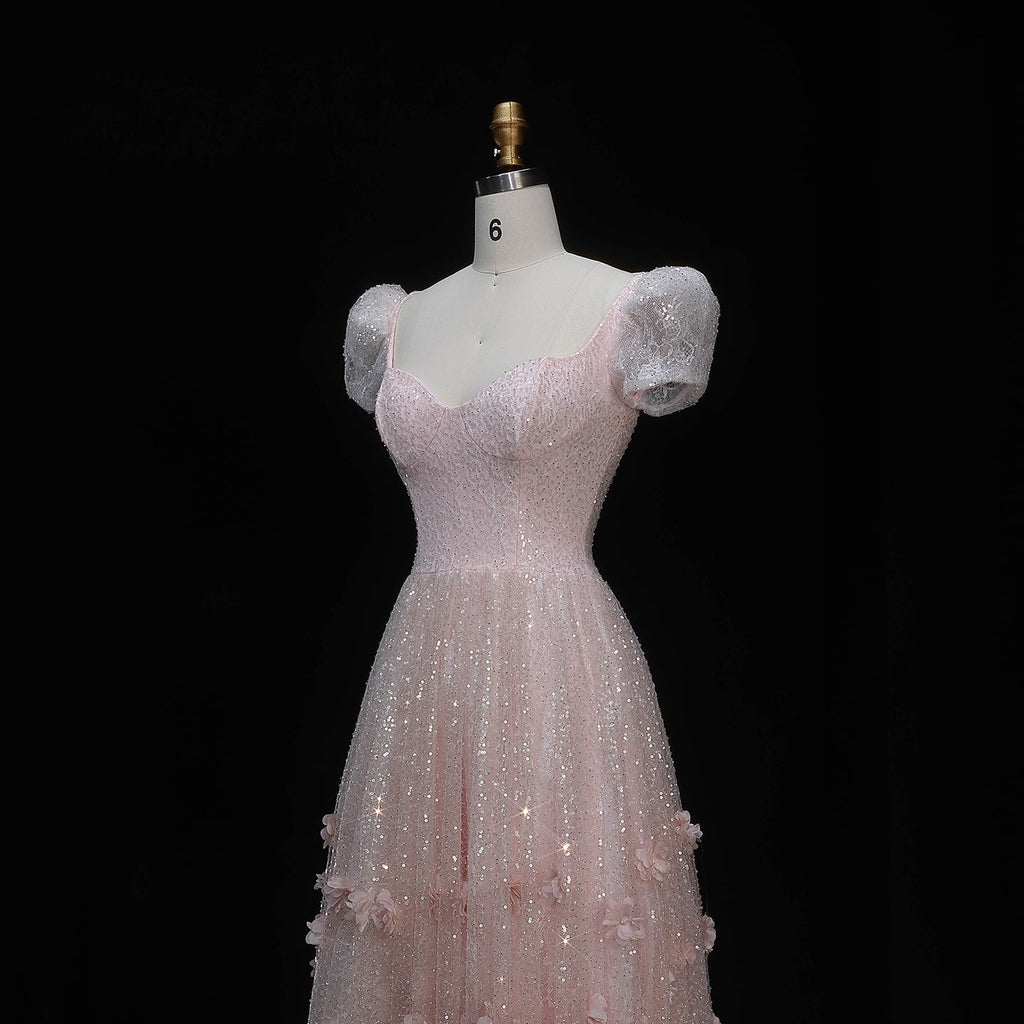 Luxury Pink Ombre Sequin Mermaid Train Evening Dress SS643