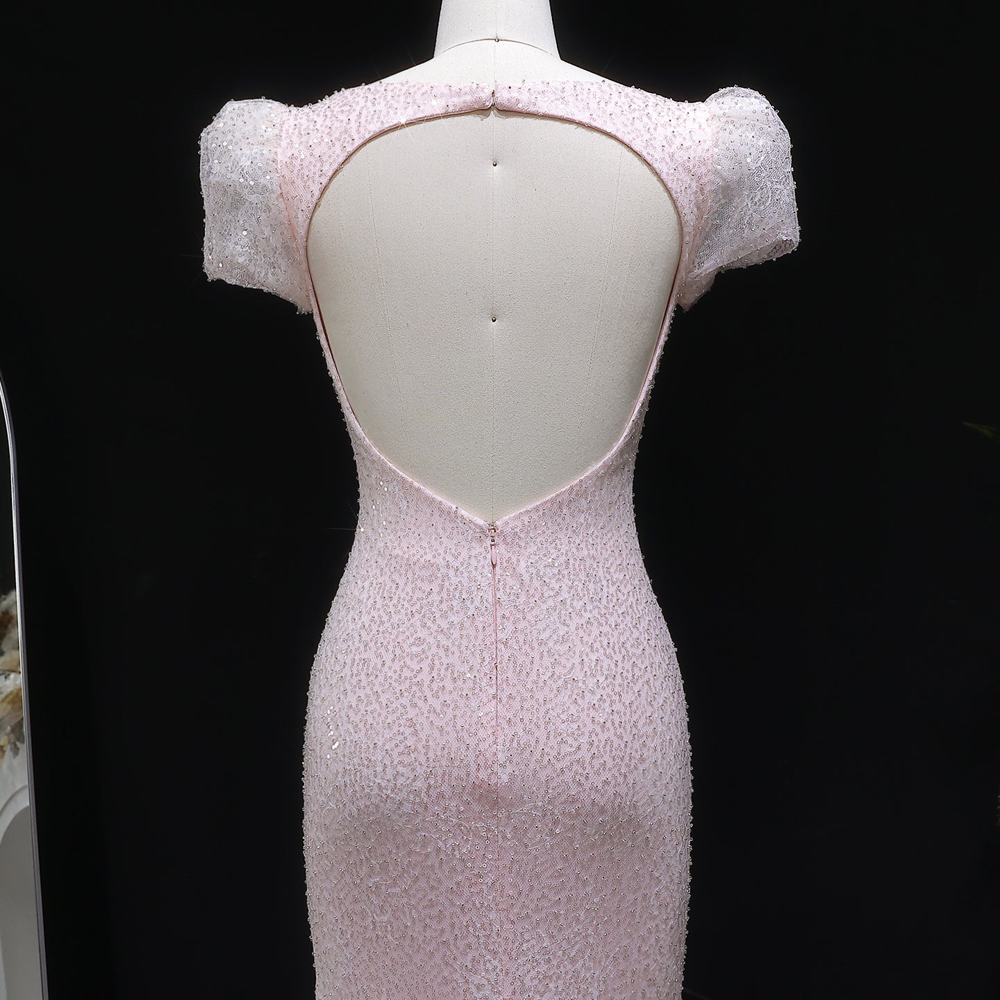 Luxury Pink Ombre Sequin Mermaid Train Evening Dress SS643