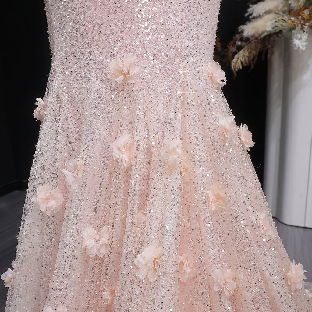 Luxury Pink Ombre Sequin Mermaid Train Evening Dress SS643