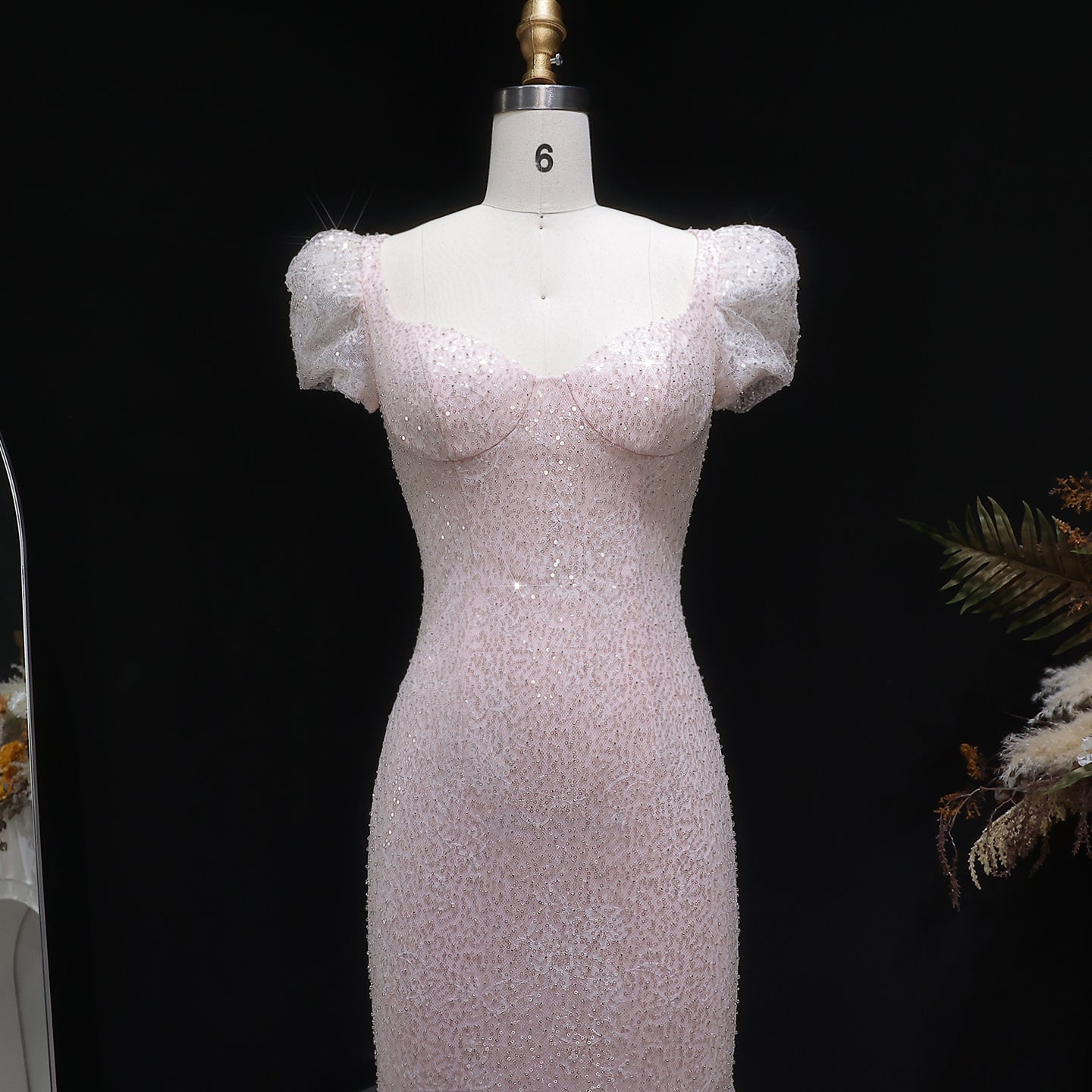 Luxury Pink Ombre Sequin Mermaid Train Evening Dress SS643