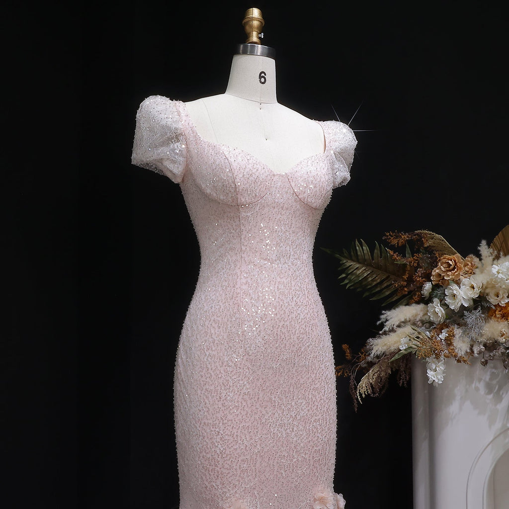 Luxury Pink Ombre Sequin Mermaid Train Evening Dress SS643