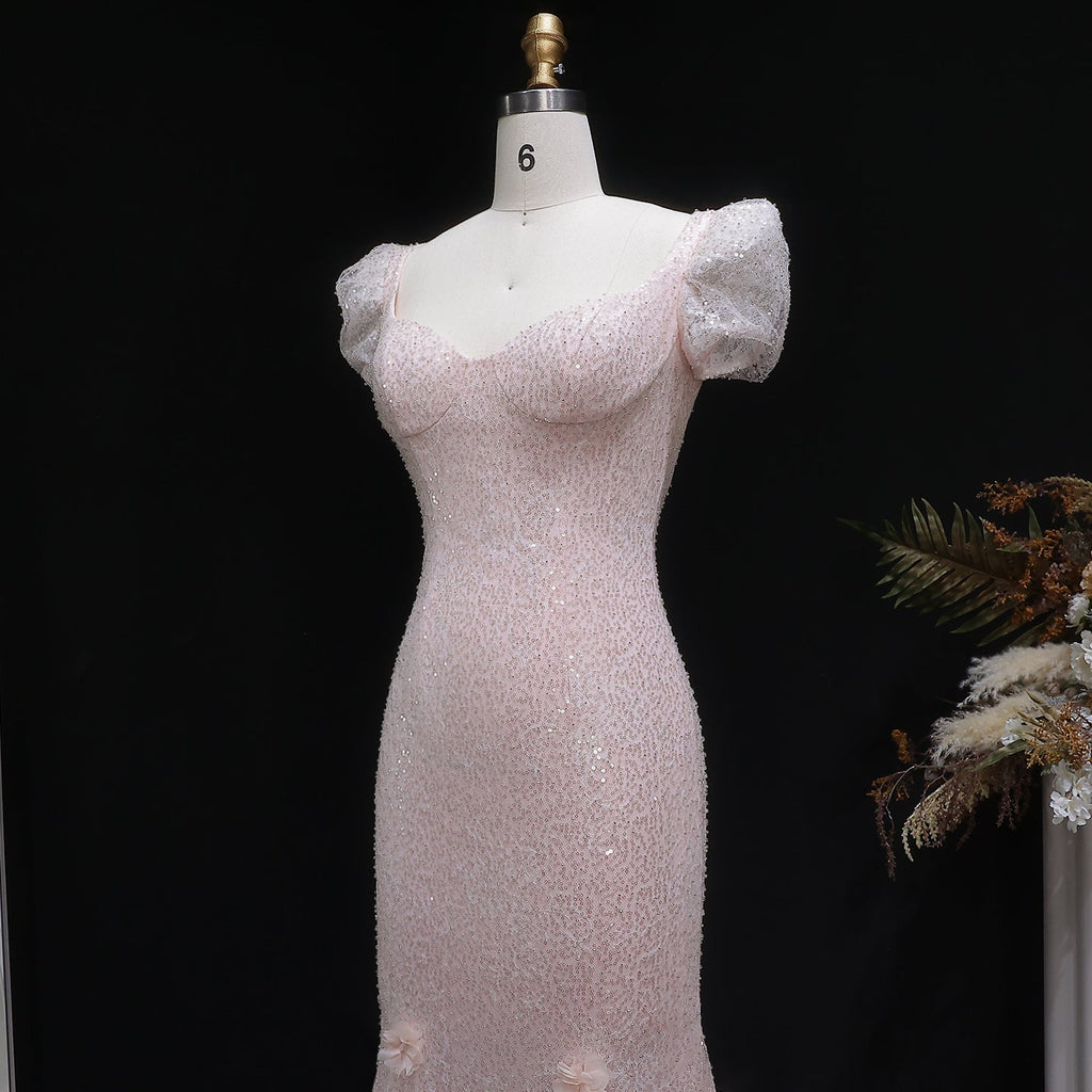 Luxury Pink Ombre Sequin Mermaid Train Evening Dress SS643