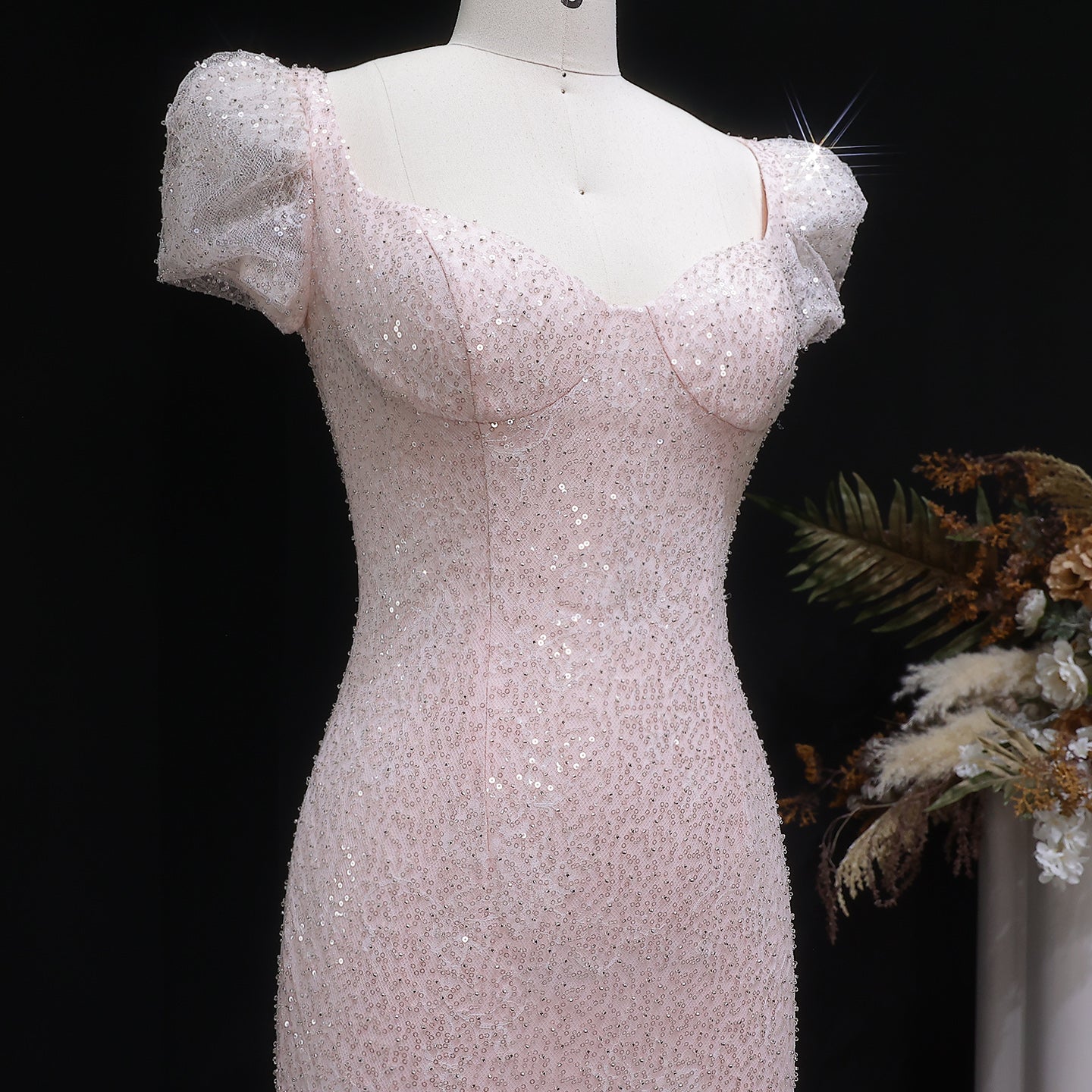 Luxury Pink Ombre Sequin Mermaid Train Evening Dress SS643