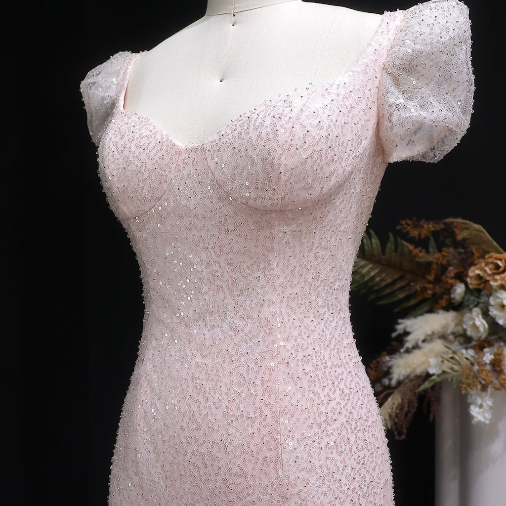 Luxury Pink Ombre Sequin Mermaid Train Evening Dress SS643