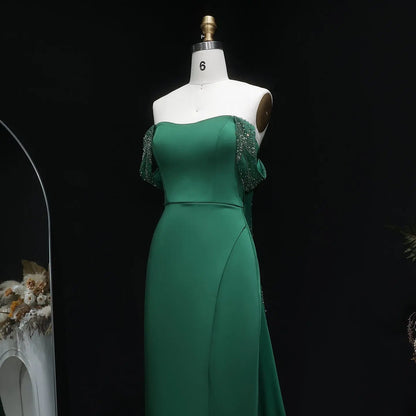 Elegant Emerald Green Beaded Mermaid Evening Dress with Overskirt SS645