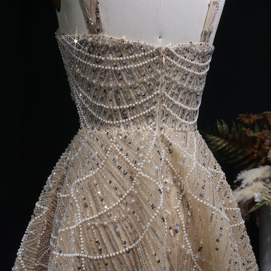 Elegant Silver Sequin Short Luxury Cocktail Party Evening Dress SS649