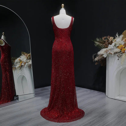 Glamorous Green Sequin Pleated Mermaid Evening Dress SS655