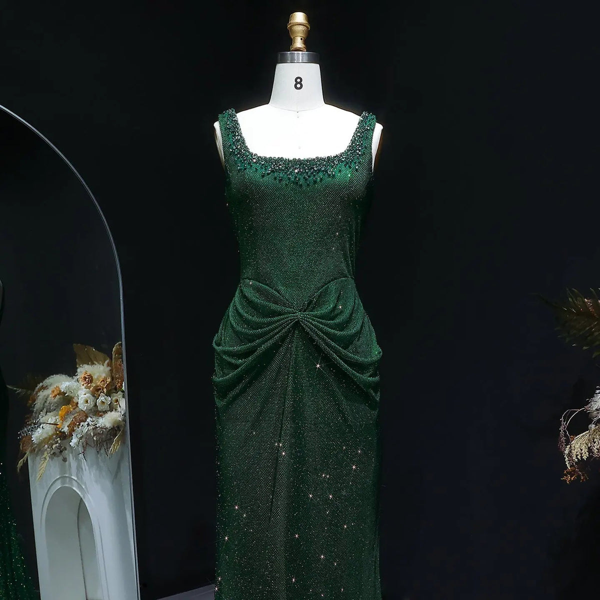 Glamorous Green Sequin Pleated Mermaid Evening Dress SS655
