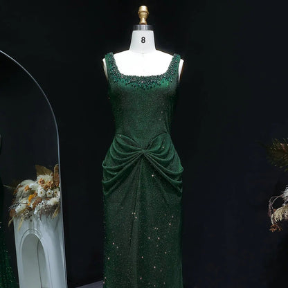 Glamorous Green Sequin Pleated Mermaid Evening Dress SS655