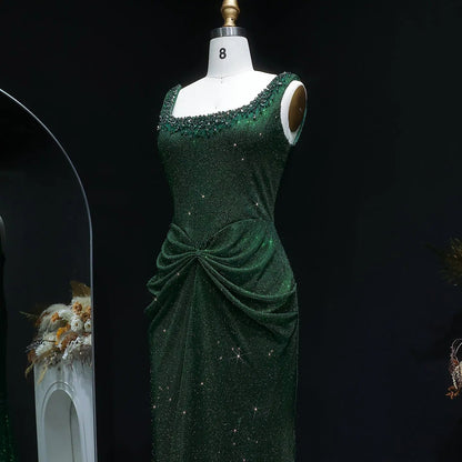 Glamorous Green Sequin Pleated Mermaid Evening Dress SS655
