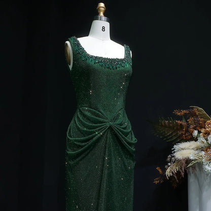 Glamorous Green Sequin Pleated Mermaid Evening Dress SS655