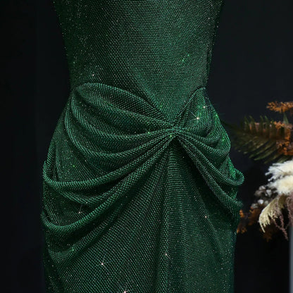 Glamorous Green Sequin Pleated Mermaid Evening Dress SS655