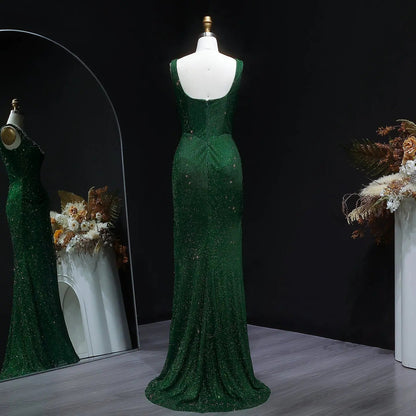 Glamorous Green Sequin Pleated Mermaid Evening Dress SS655