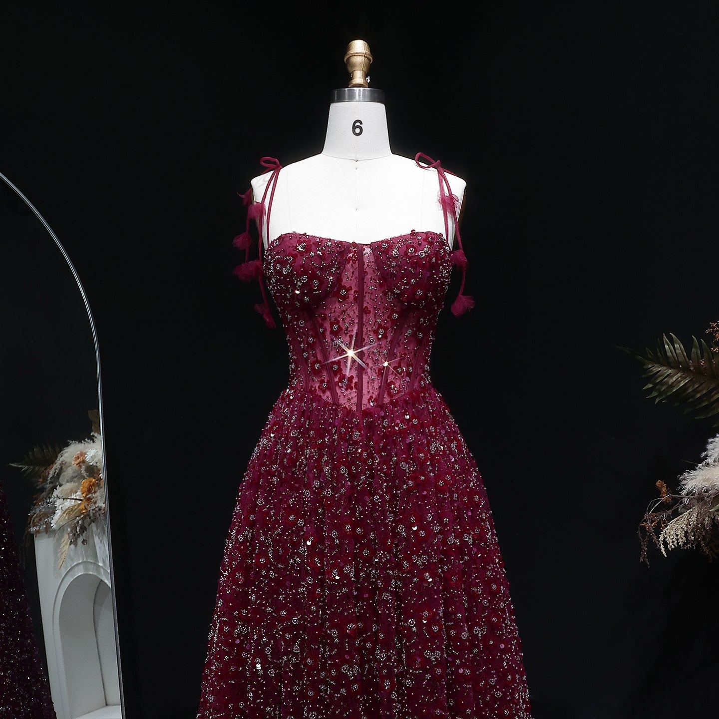 Elegant Pink 3D Floral Spaghetti Strap Evening Dress SS701