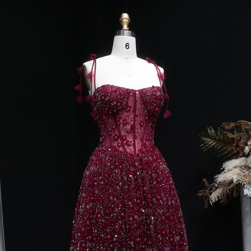 Elegant Pink 3D Floral Spaghetti Strap Evening Dress SS701