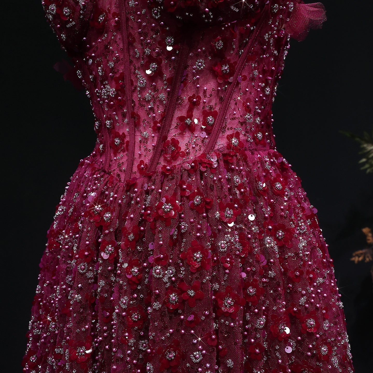 Elegant Pink 3D Floral Spaghetti Strap Evening Dress SS701
