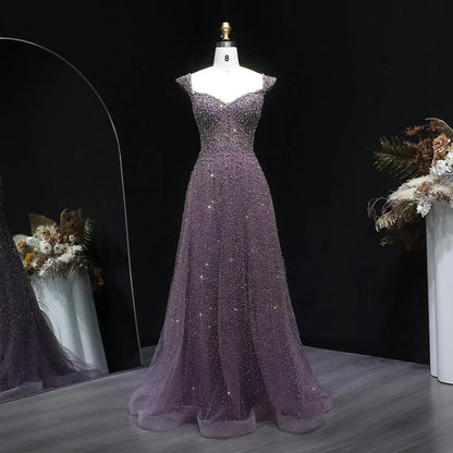 Luxury Purple Strapless Sequin Crystal A-Line Evening Dress SS703