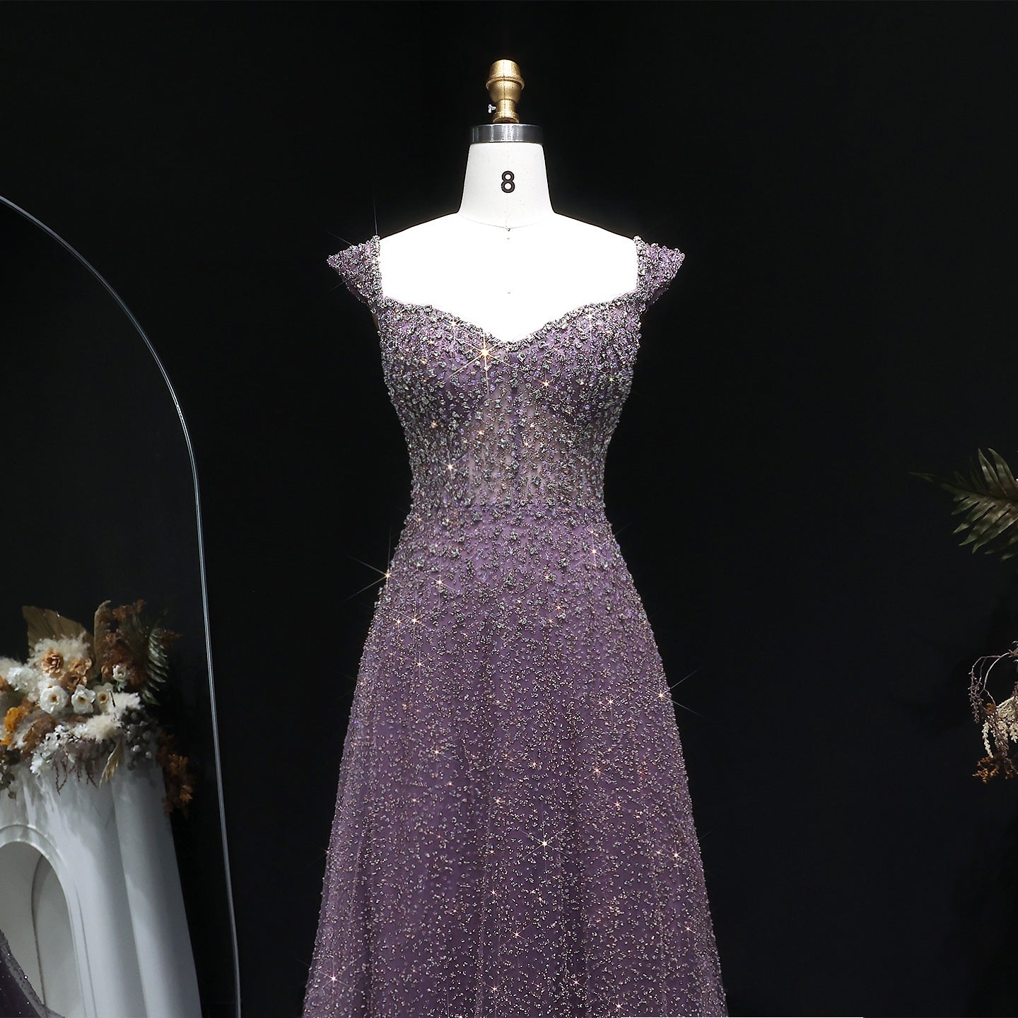 Elegant Purple Strapless Crystal Sequin A-Line Evening Dress SS703