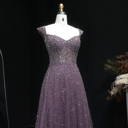 Luxury Purple Strapless Sequin Crystal A-Line Evening Dress SS703