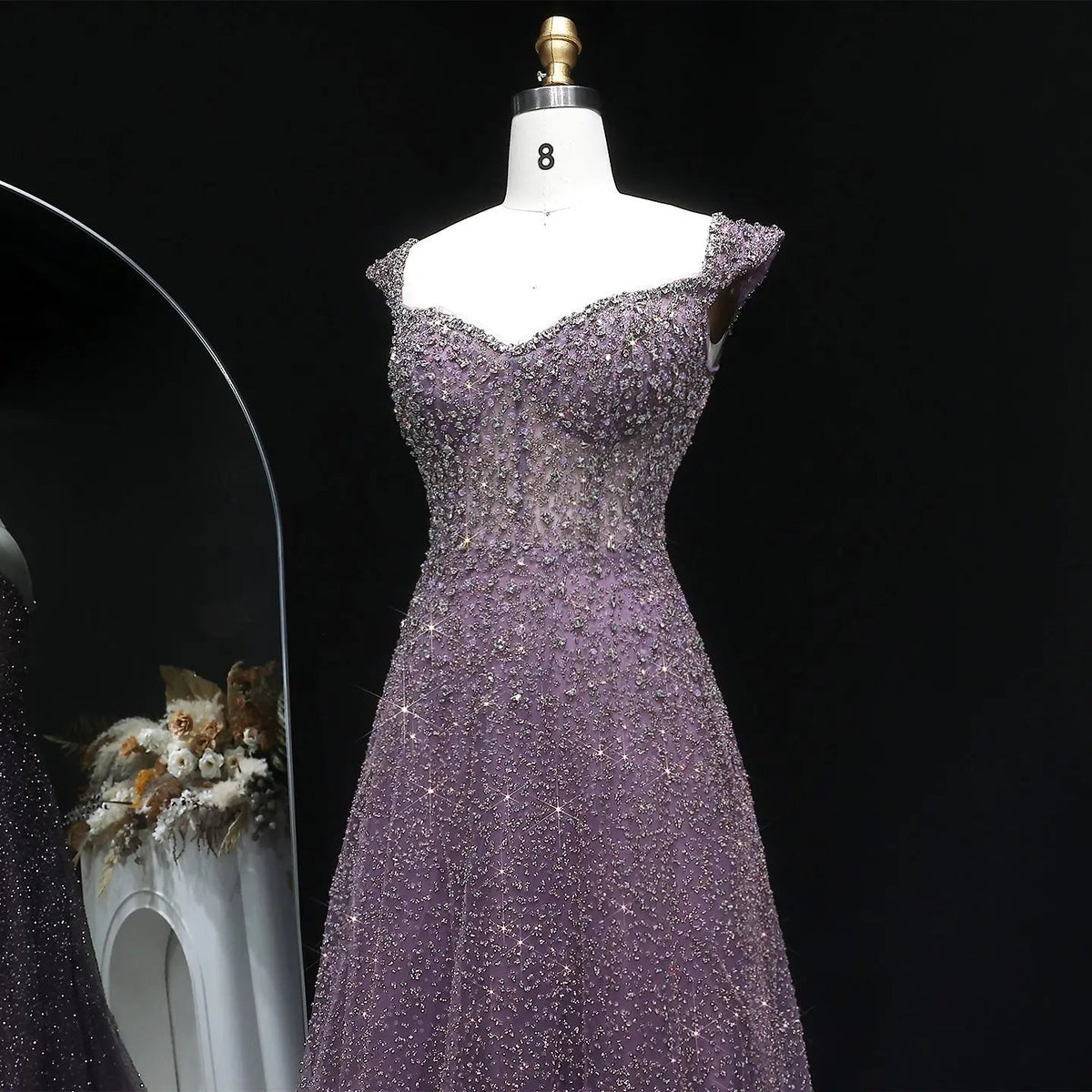Luxury Purple Strapless Sequin Crystal A-Line Evening Dress SS703