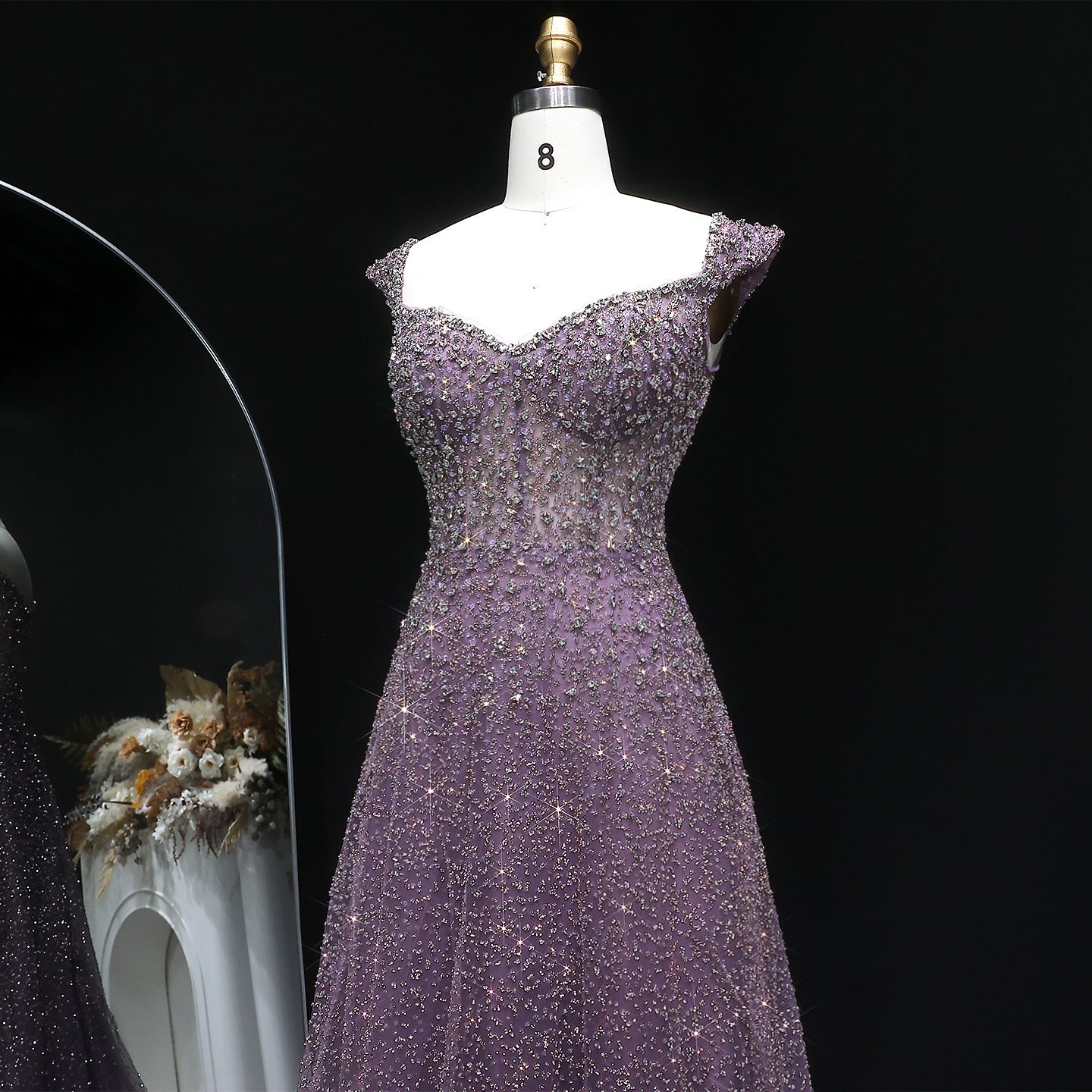 Elegant Purple Strapless Crystal Sequin A-Line Evening Dress SS703