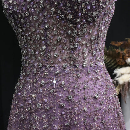 Luxury Purple Strapless Sequin Crystal A-Line Evening Dress SS703