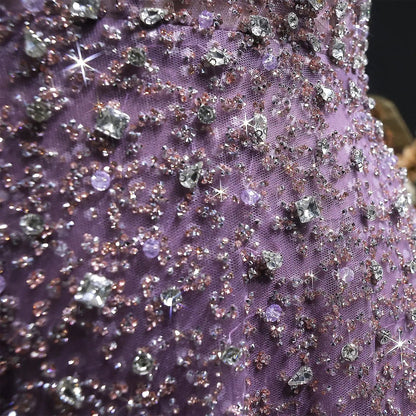 Luxury Purple Strapless Sequin Crystal A-Line Evening Dress SS703