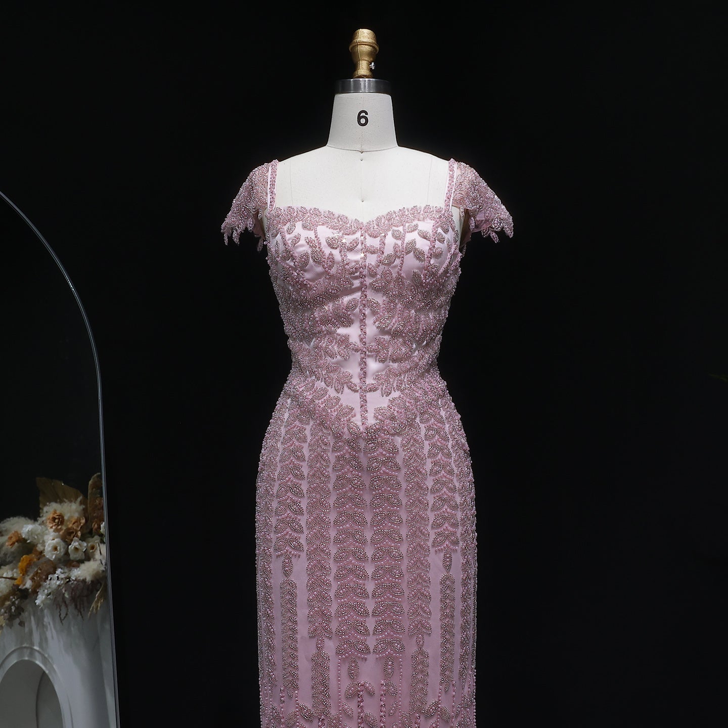 Luxury Tassel Cream Straight Evening Dress SS712