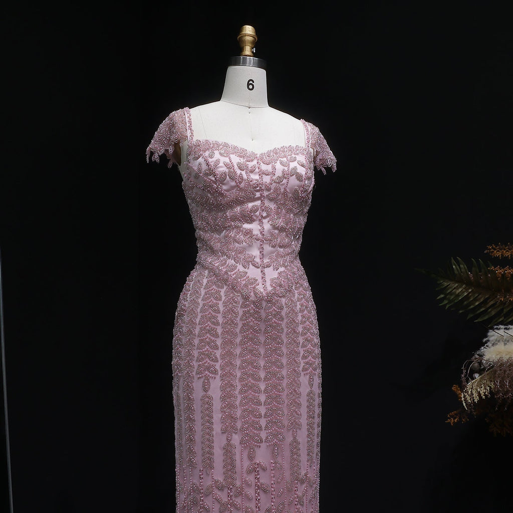 Luxury Tassel Cream Straight Evening Dress SS712