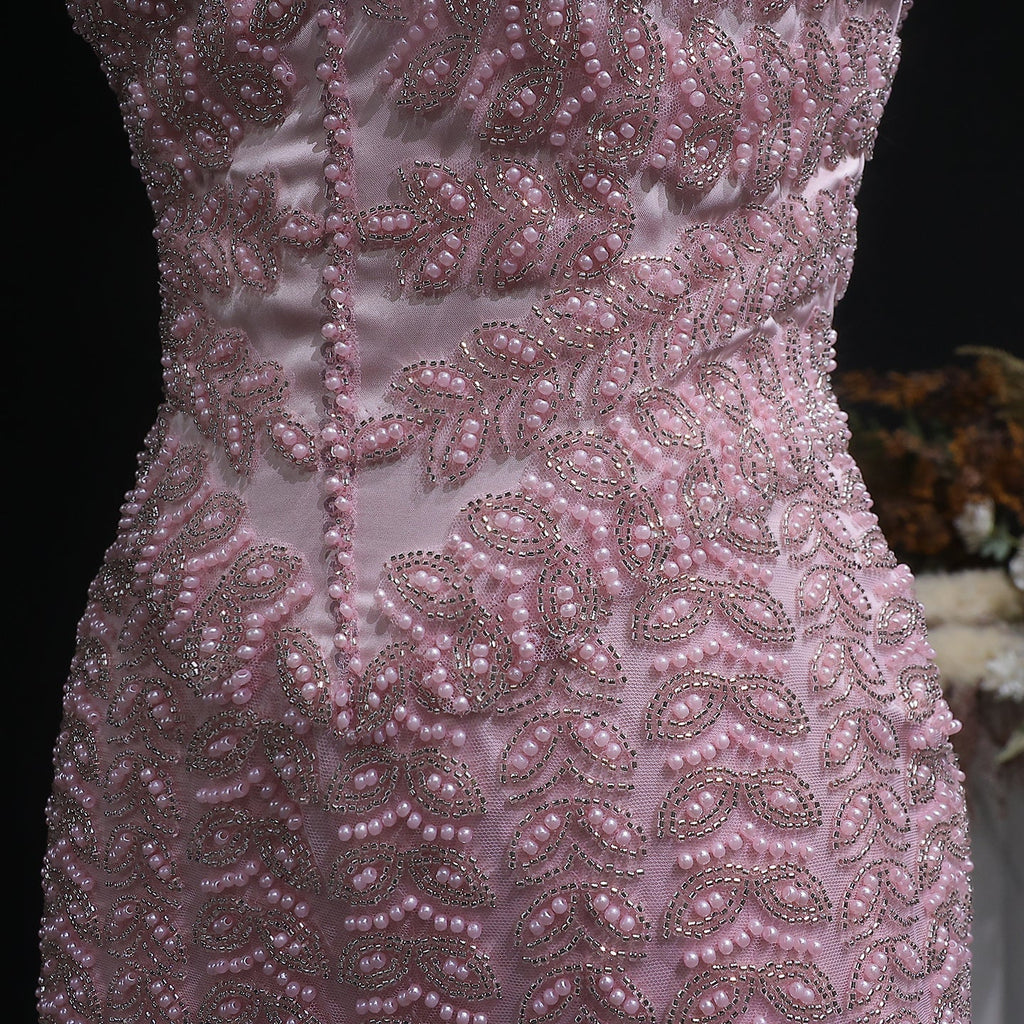 Luxury Tassel Cream Straight Evening Dress SS712