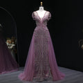 Elegant Pink Pearl Openwork Shoulder Evening Dress with Overskirt SS718
