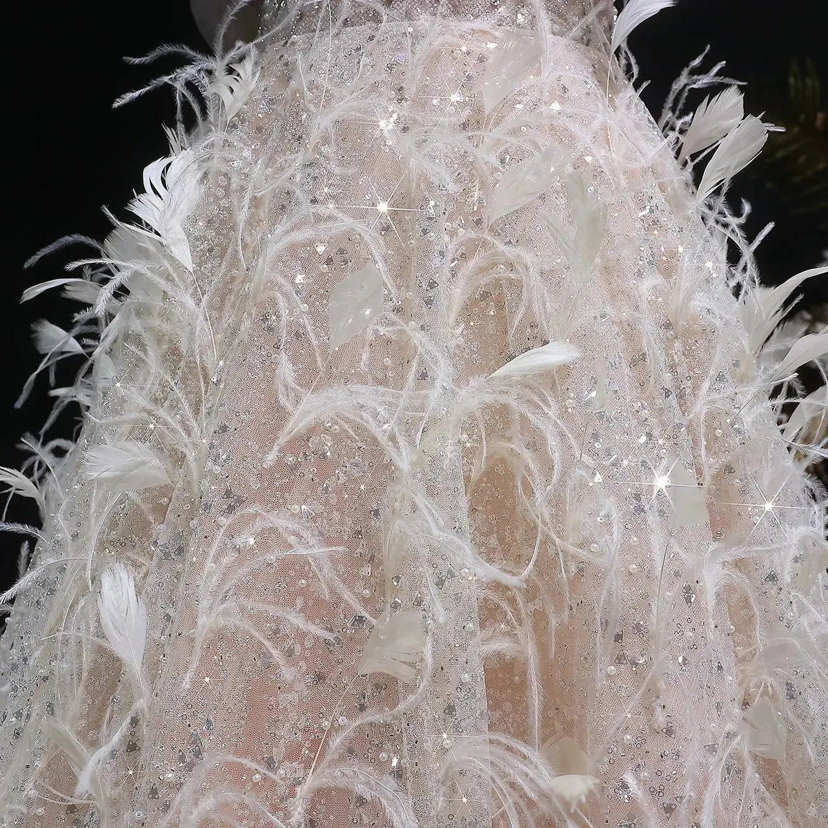 Luxury Peach Feather Strapless Ball Gown Evening Dress SS724