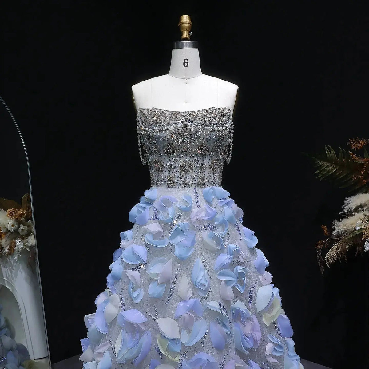 Luxury 3D Floral Strapless Beaded Evening Dress SS728