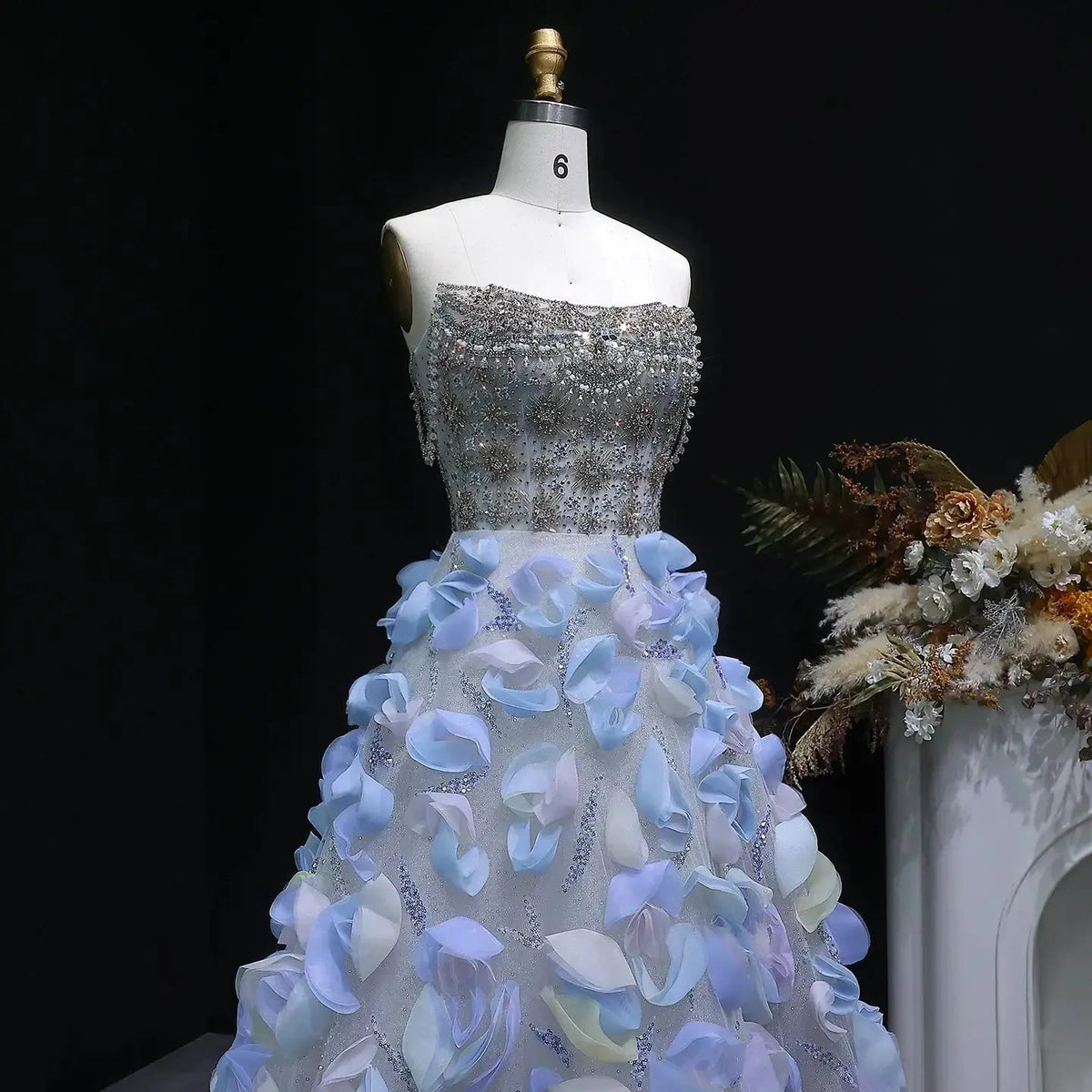 Luxury 3D Floral Strapless Beaded Evening Dress SS728