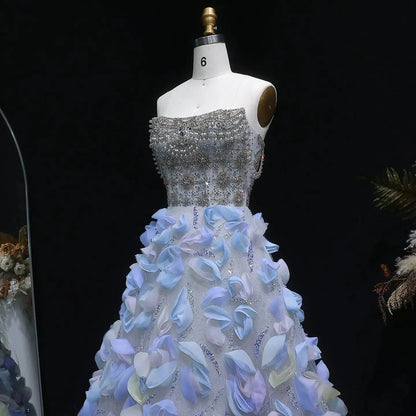 Luxury 3D Floral Strapless Beaded Evening Dress SS728