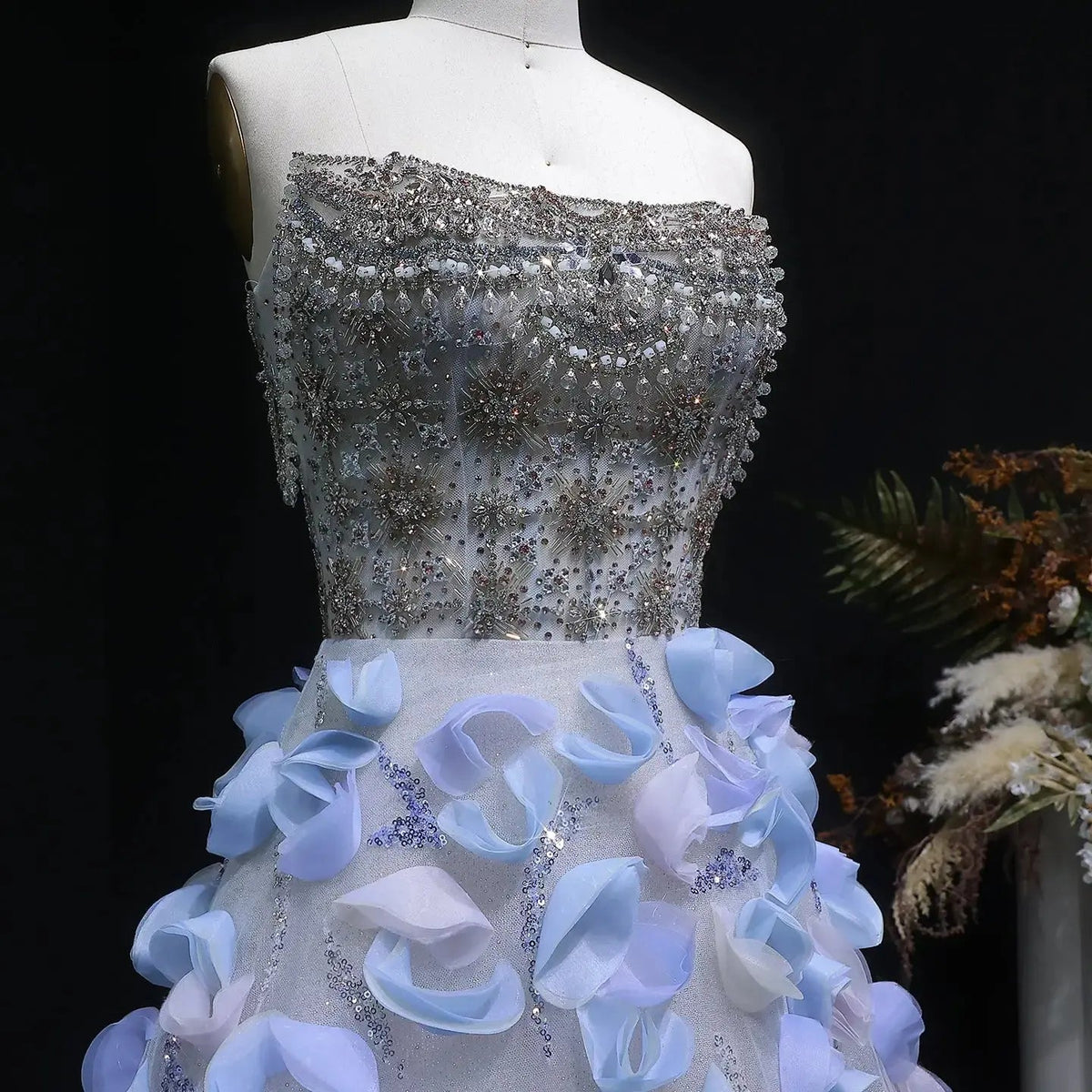 Luxury 3D Floral Strapless Beaded Evening Dress SS728