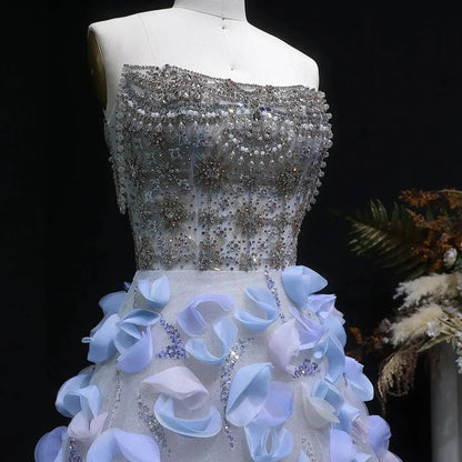 Luxury 3D Floral Strapless Beaded Evening Dress SS728