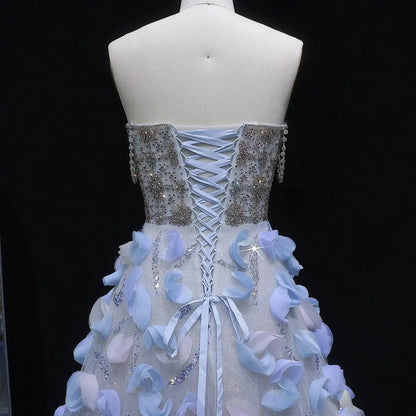 Luxury 3D Floral Strapless Beaded Evening Dress SS728