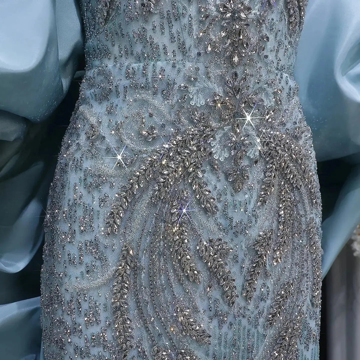 Luxury Blue Beaded Big Cape Mermaid Fitted Evening Dress with Overskirt SS730