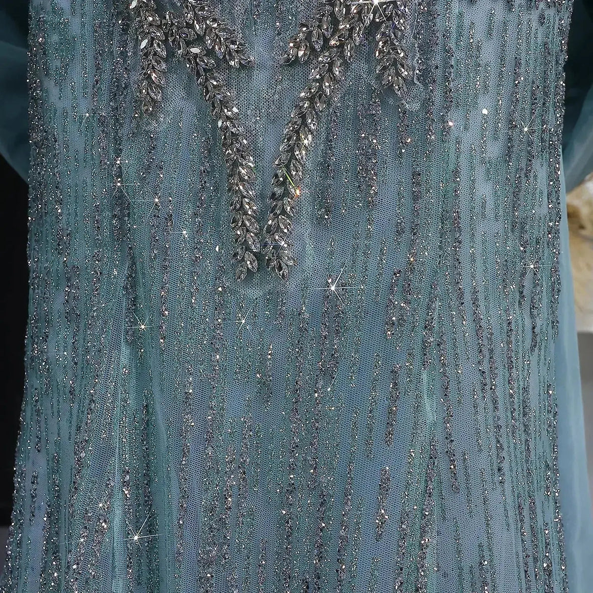 Luxury Blue Beaded Big Cape Mermaid Fitted Evening Dress with Overskirt SS730
